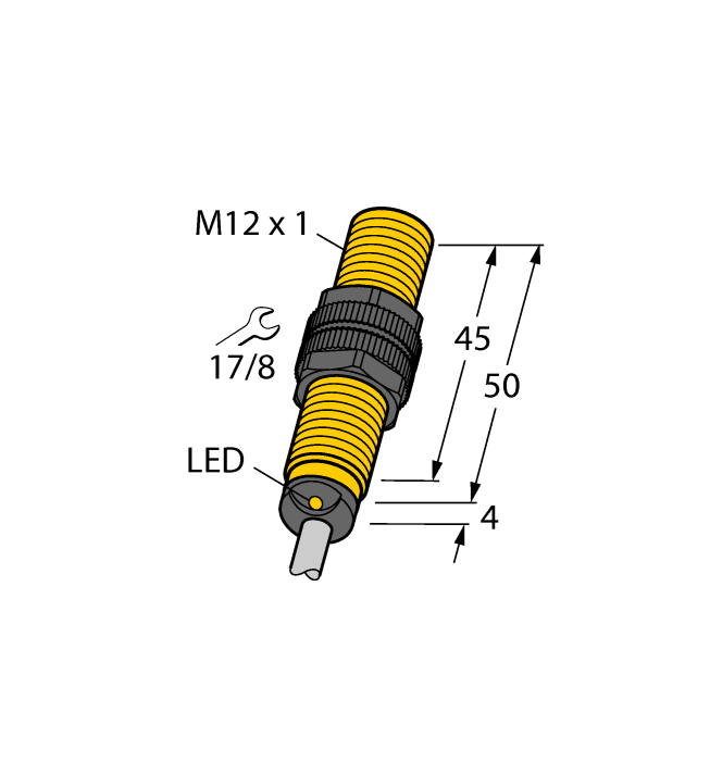 Turck Inductive Proximity Plastic Barrel Sensor; All Metal Sensing; 12mm; Embeddable; 10-30VDC; NO; PNP