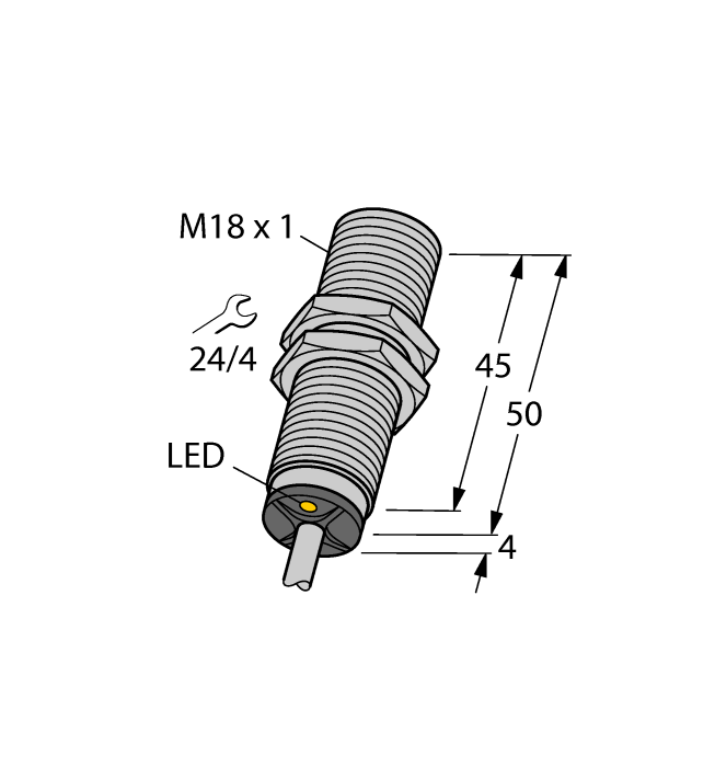 Turck Inductive Proximity Metal Barrel Sensor; 18mm; Embeddable; 10-65VDC; 1NO + 1NC; PNP