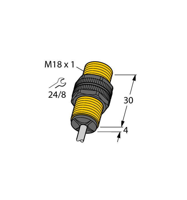 Turck Inductive Proximity Plastic Barrel Sensor; 18mm; Embeddable; 8.2VDC; NAMUR; High Temperature (+100°C/212°F)