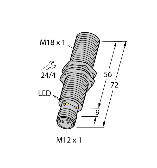 Turck Inductive Proximity Stainless Steel Barrel Sensor; 18mm; Embeddable; 10-65VDC; NO; 2-Wire; Connector - M12