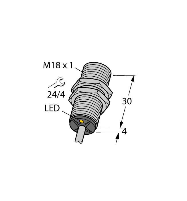 Turck Inductive Proximity Metal Barrel Sensor; 18mm; Embeddable; 10-65VDC; NO; 2-Wire
