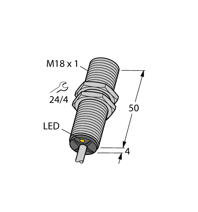 Turck Inductive Proximity Metal Barrel Sensor; 18mm; Embeddable; 10-30VDC; NO; NPN