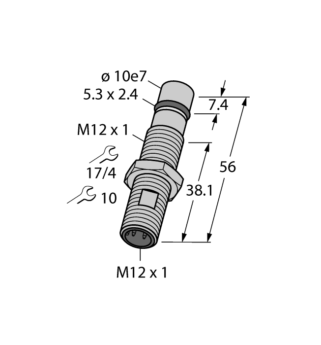 Turck Inductive Proximity Stainless Steel Barrel Sensor; 12mm; Embeddable; 10-30VDC; NO; PNP; Connector - M12