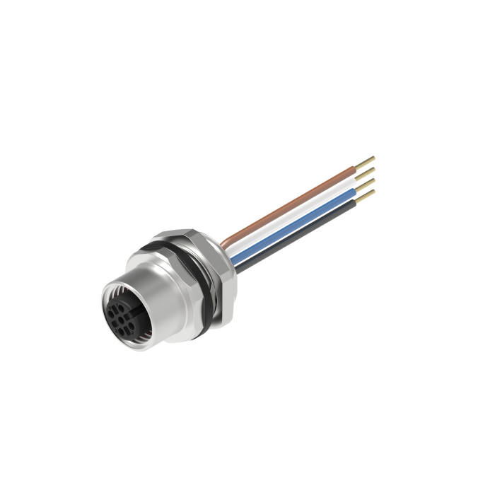 Turck M12 Receptacle; Female; 4-Pin, 4 x 22AWG; A - Standard Key; Front Mount; 0.3m Lead Wire