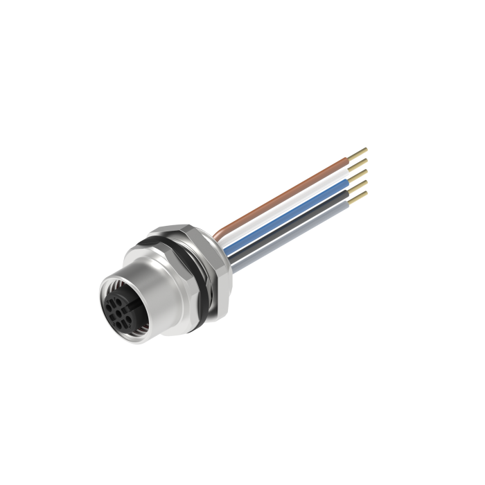 Turck M12 Receptacle; Female; 5-Pin, 5 x 18AWG; A - Standard Key; Front Mount; 3m Lead Wire