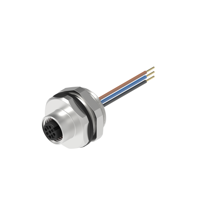 Turck M12 Receptacle; Female; 4-Pin, 3 x 22AWG; A - Standard Key; Front Mount; 1m Lead Wire