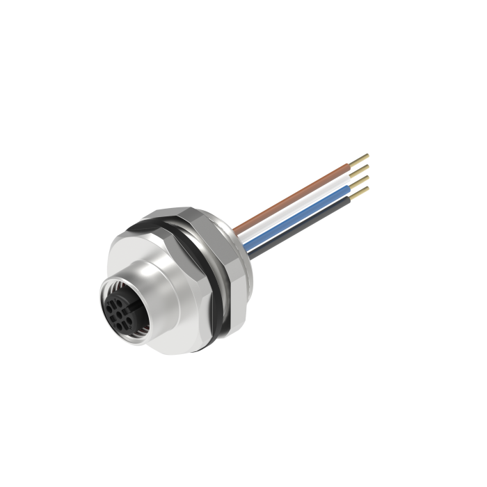 Turck M12 Receptacle; Female; 4-Pin, 4 x 22AWG; A - Standard Key; Front Mount; 0.3m Lead Wire