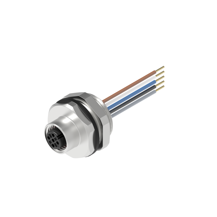 Turck M12 Receptacle; Female; 5-Pin, 5 x 22AWG; A - Standard Key; Front Mount; 0.3m Lead Wire
