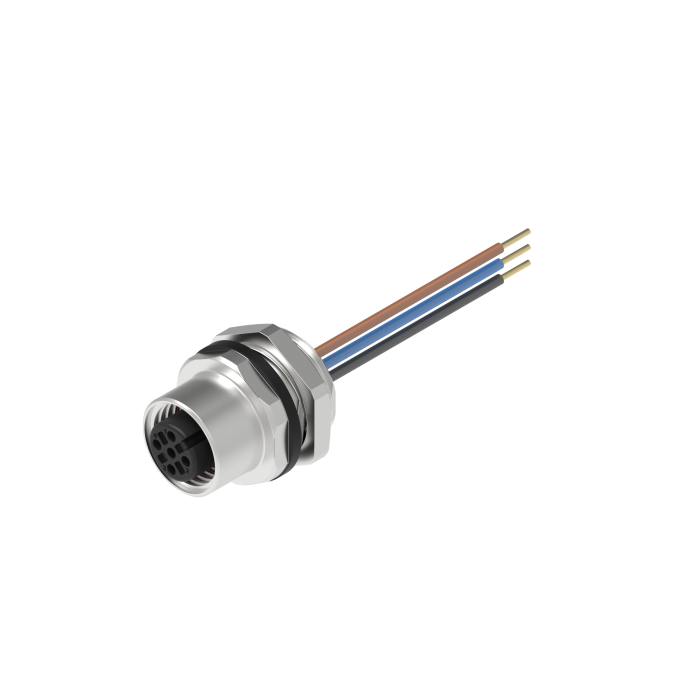 Turck M12 Receptacle; Female; 4-Pin, 3 x 22AWG; A - Standard Key; Front Mount; 0.5m Lead Wire