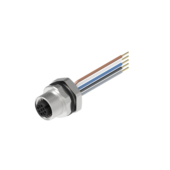Turck M12 Receptacle; Female; 5-Pin; 5 x 22AWG; A - Standard Key; Front Mount; 1m Lead Wire