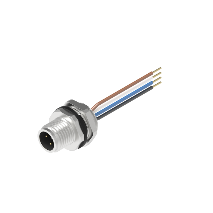 Turck M12 Receptacle; Male; 4-Pin; 4 x 22AWG; A - Standard Key; Front Mount; 0.5m Lead Wire