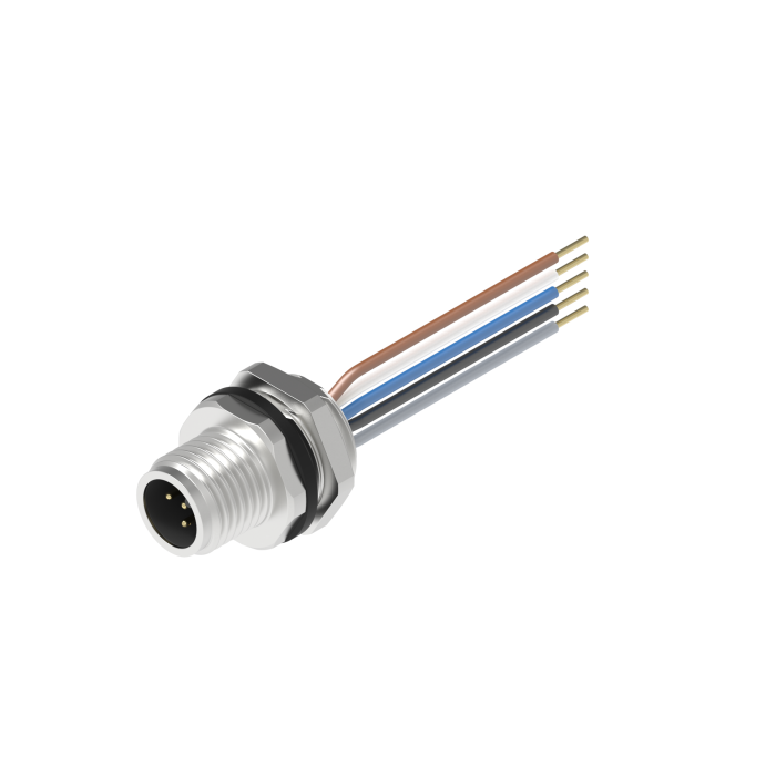 Turck M12 Receptacle; Male; 5-Pin, 5 x 22AWG; A - Standard Key; Front Mount; 0.3m Lead Wire