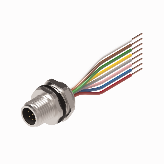 Turck M12 Receptacle; Male; 8-Pin, 8 x 24AWG; A - Standard Key; Front Mount; 4m Lead Wire