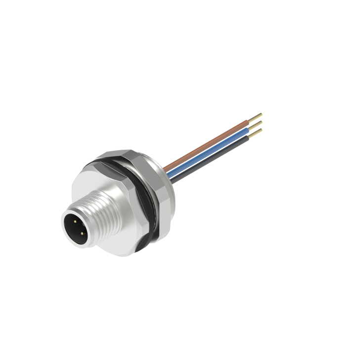 Turck M12 Receptacle; Male; 4-Pin, 3 x 22AWG; A - Standard Key; Front Mount; 1m Lead Wire