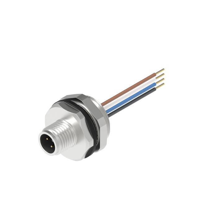 Turck M12 Receptacle; Male; 4-Pin, 4 x 22AWG; A - Standard Key; Front Mount; 3m Lead Wire