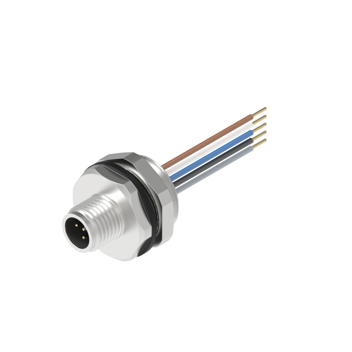 Turck M12 Receptacle; Male; 5-Pin; 5 x 22AWG; A - Standard Key; Front Mount; 1m Lead Wire