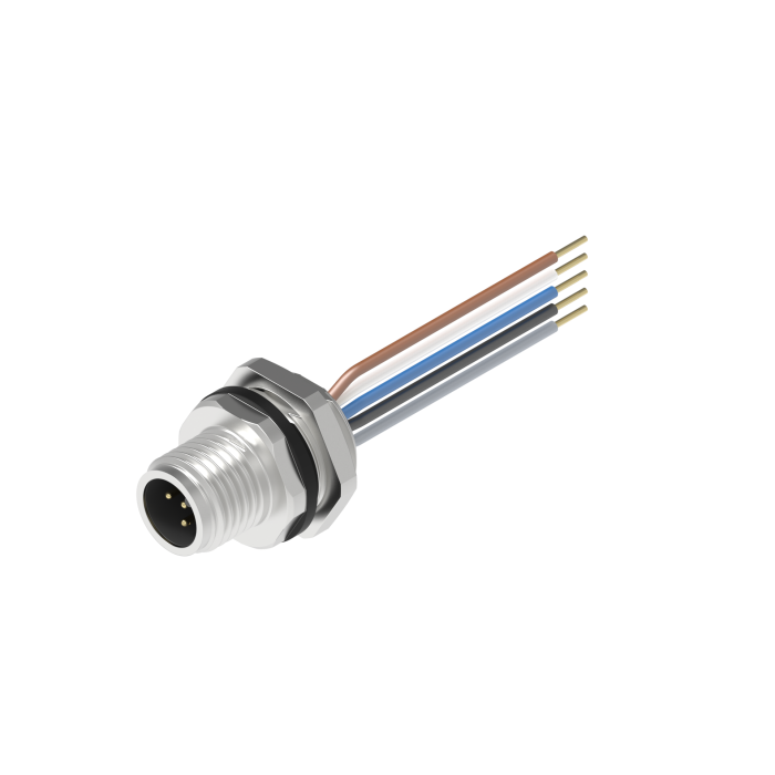 Turck M12 Receptacle; Male; 5-Pin, 5 x 22AWG; A - Standard Key; Front Mount; 0.2m Lead Wire