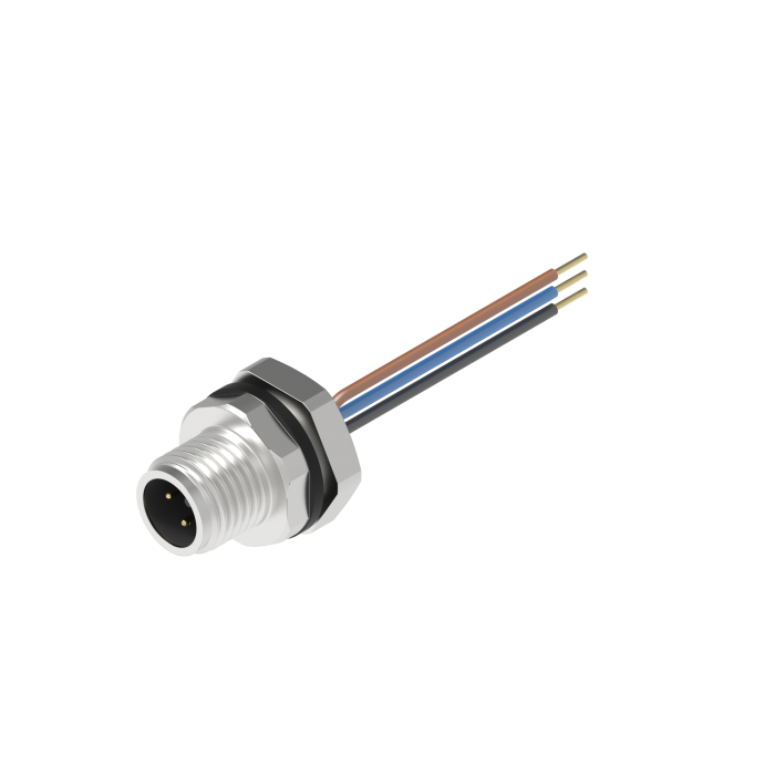 Turck M12 Receptacle; Male; 4-Pin, 3 x 22AWG; A - Standard Key; Front Mount; 0.5m Lead Wire