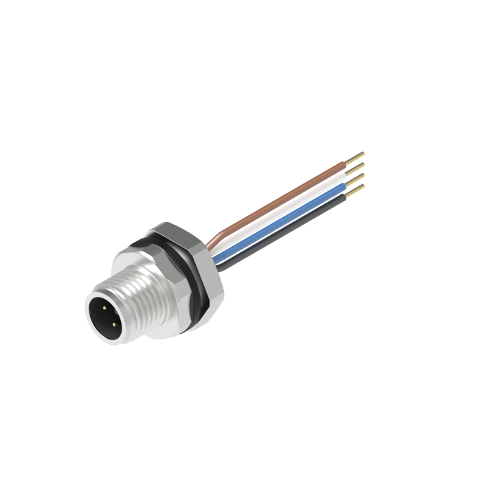 Turck M12 Receptacle; Male; 4-Pin, 4 x 22AWG; A - Standard Key; Front Mount; 0.2m Lead Wire