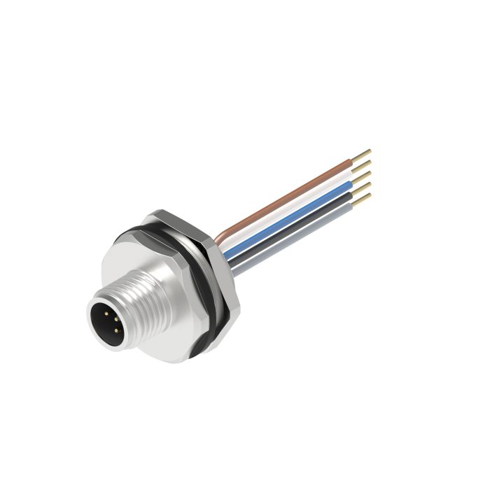 Turck M12 Receptacle; Male; 5-Pin, 5 x 22AWG; A - Standard Key; Front Mount; 1m Lead Wire