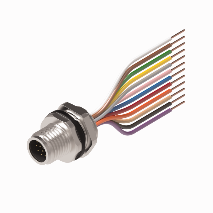 Turck M12 Receptacle; Male; 12-Pin, 12 x 24AWG; A - Standard Key; Front Mount; 0.5m Lead Wire
