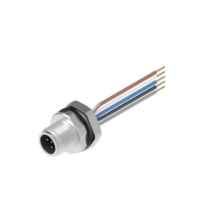 Turck M12 Receptacle; Male; 5-Pin; 5 x 22AWG; A - Standard Key; Front Mount; 0.5m Lead Wire