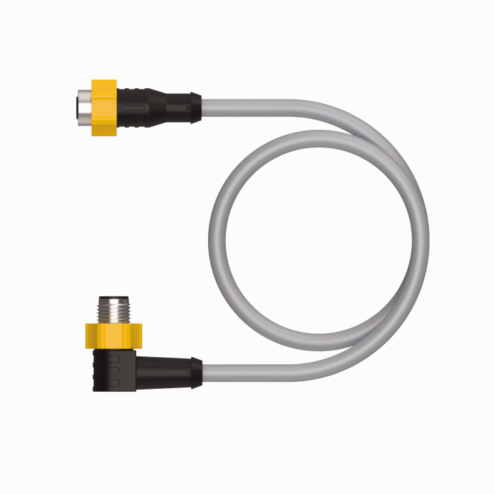 Turck M12 to M12 Cordset; Female Straight to Male Right Angle; 4-Pin, 3 x 22AWG to 4-Pin; 2m TPE Cable