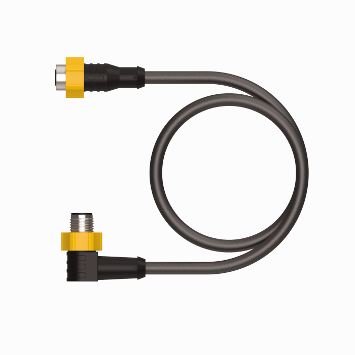 Turck M12 to M12 Cordset; Female Straight to Male Right Angle; 4-Pin, 3 x 22AWG to 4-Pin; 6m PVC Cable
