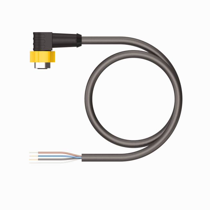 Turck M12 Cordset; Female Right Angle; 4-Pin, 3 x 22AWG; 3m PVC Cable