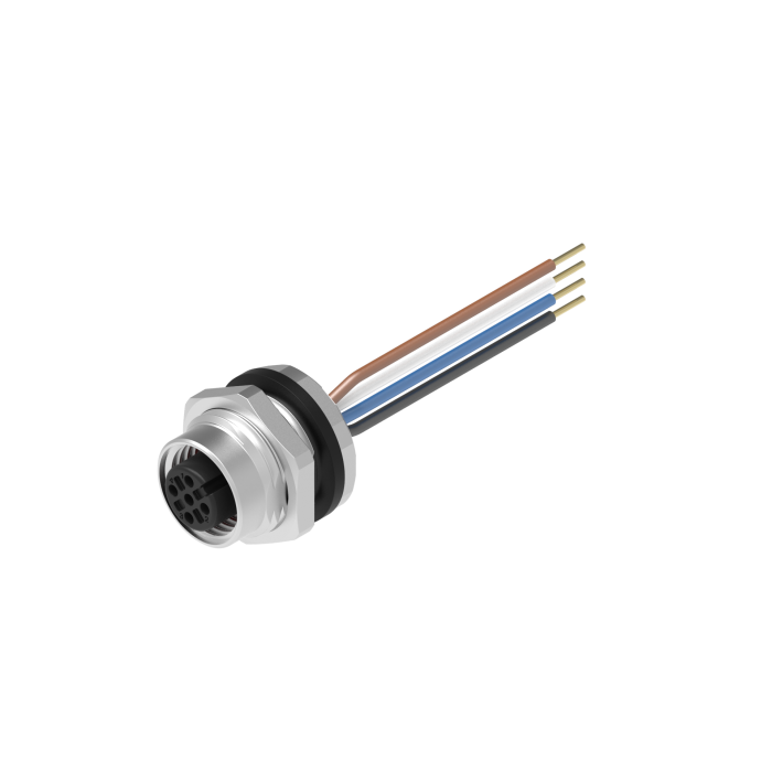 Turck M12 Receptacle; Female; 4-Pin; 4 x 22AWG; A - Standard Key; Rear Mount; 0.5m Lead Wire