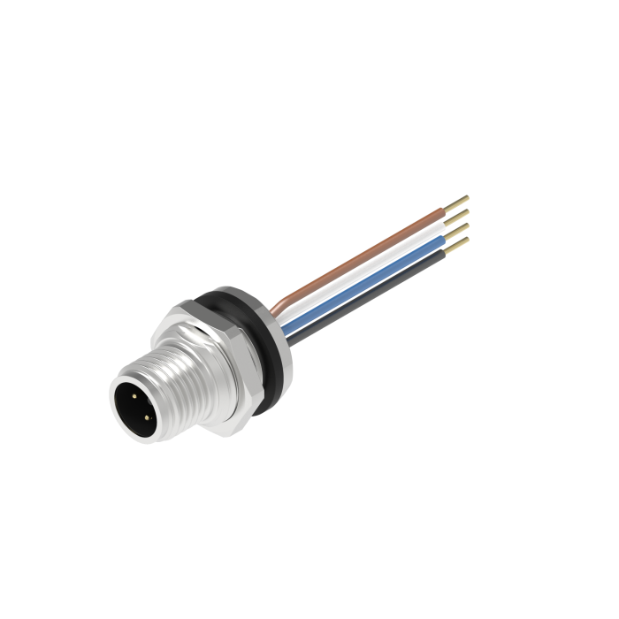 Turck M12 Receptacle; Male; 4-Pin; 4 x 22AWG; A - Standard Key; Rear Mount; 0.5m Lead Wire