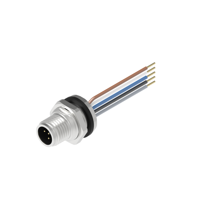 Turck M12 Receptacle; Male; 5-Pin; 5 x 22AWG; A - Standard Key; Rear Mount; 1m Lead Wire
