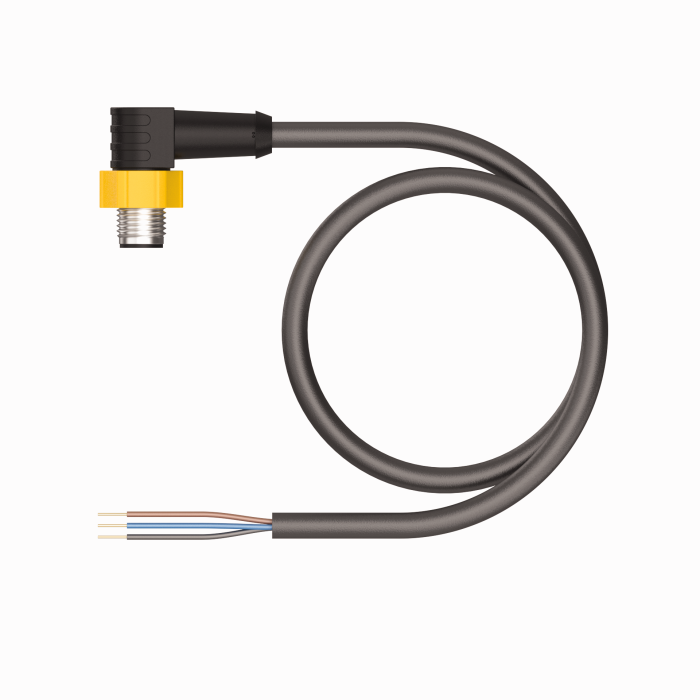 Turck M12 Cordset; Male Right Angle; 4-Pin, 3 x 22AWG; 10m PVC Cable