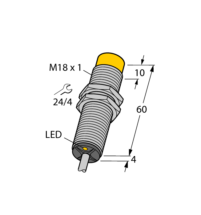 Turck Inductive Proximity Metal Barrel Sensor; 18mm; Non-Embeddable; 20-250VAC / 10-300VDC; NO; 2-Wire