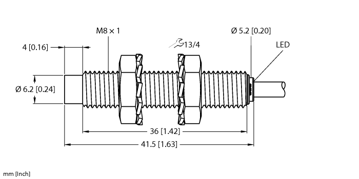 Turck Inductive Proximity Stainless Steel Barrel Sensor; 8mm; Non-Embeddable; 10-30VDC; NO; NPN