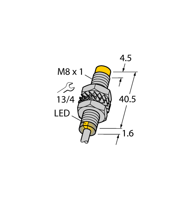 Turck Inductive Proximity Metal Barrel Sensor; 8mm; Non-Embeddable; 10-30VDC; NO; NPN