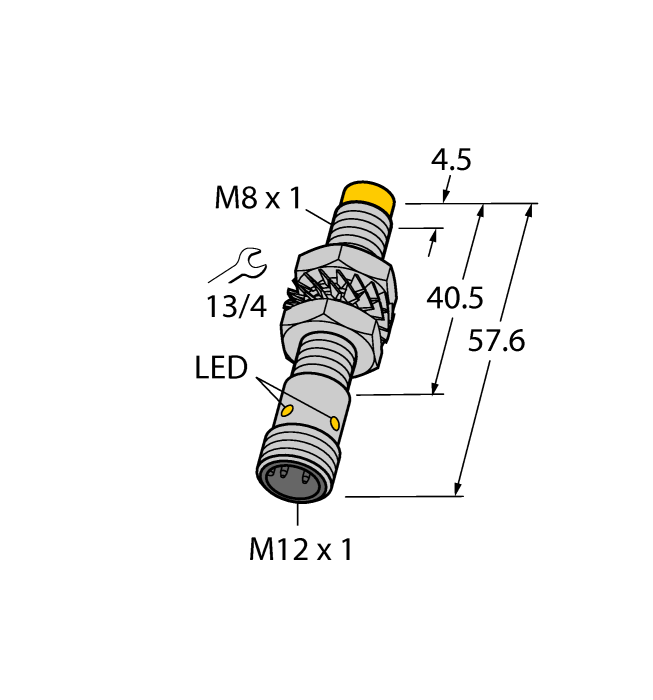 Turck Inductive Proximity Metal Barrel Sensor; 8mm; Non-Embeddable; 10-30VDC; NO; PNP; Connector - M12