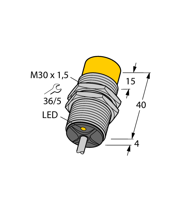Turck Inductive Proximity Metal Barrel Sensor; 30mm; Non-Embeddable; 10-30VDC; NO; PNP