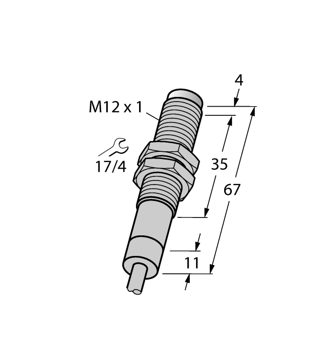 Turck Inductive Proximity Stainless Steel Barrel Sensor; 12mm; Non-Embeddable; 10-30VDC; NO; PNP; High Temperature (+120°C/+248°F)