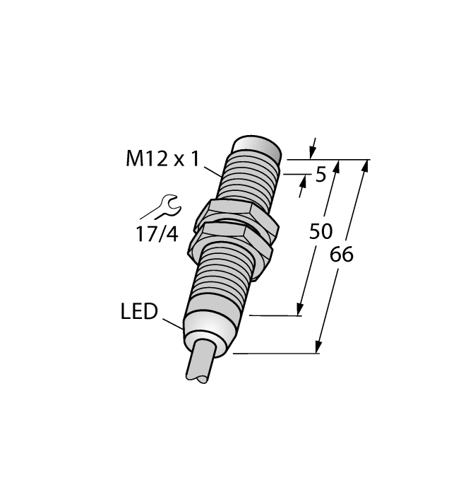 Turck Inductive Proximity Metal Barrel Sensor; 12mm; Non-Embeddable; 10-30VDC; NO; PNP; High Temperature (+120°C/+248°F)