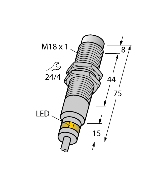 Turck Inductive Proximity Stainless Steel Barrel Sensor; 18mm; Non-Embeddable; 10-30VDC; NO; PNP; Low Temperature (-60°C/-76°F)